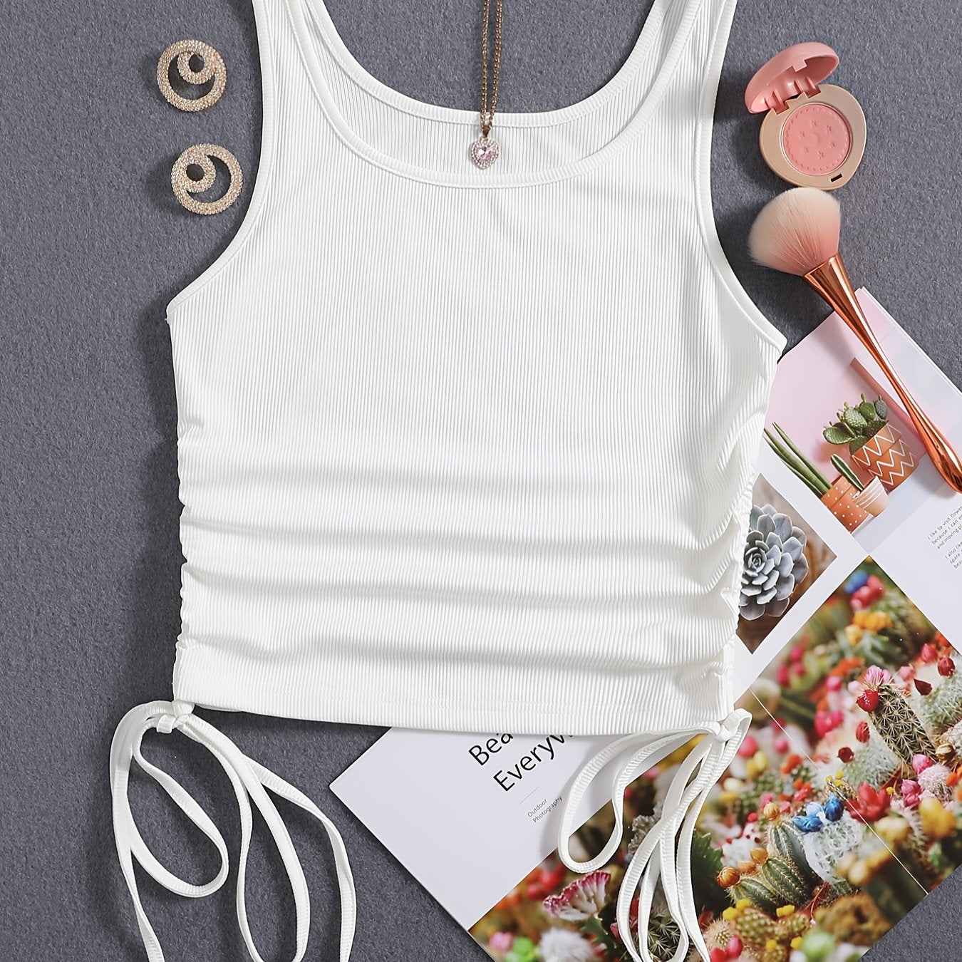Solid Drawstring Crop Tank Top for Women