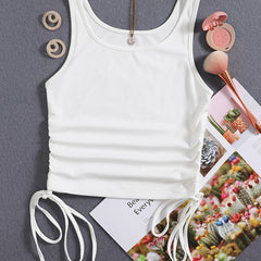 Solid Drawstring Crop Tank Top for Women