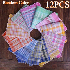 12pcs Striped Handkerchiefs Vintage Checkered Pattern Lightweight