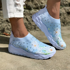 Floral Print Slip On Sports Shoes, Casual Walking Shoes
