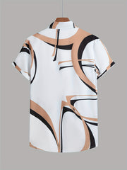 Boho Geometric Print Men's Casual Short Sleeve Shirt for Summer Vacation