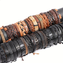 10pcs Vintage PU Leather Bracelets For Men Women
