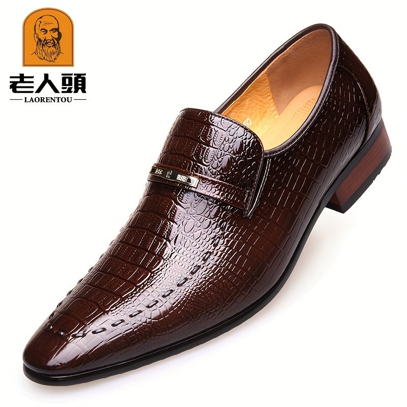 LAORENTOU Men's Crocodile Embossed Leather Dress Shoes