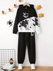 Boy's Funny Face Print Hoodie & Sweatpants Set