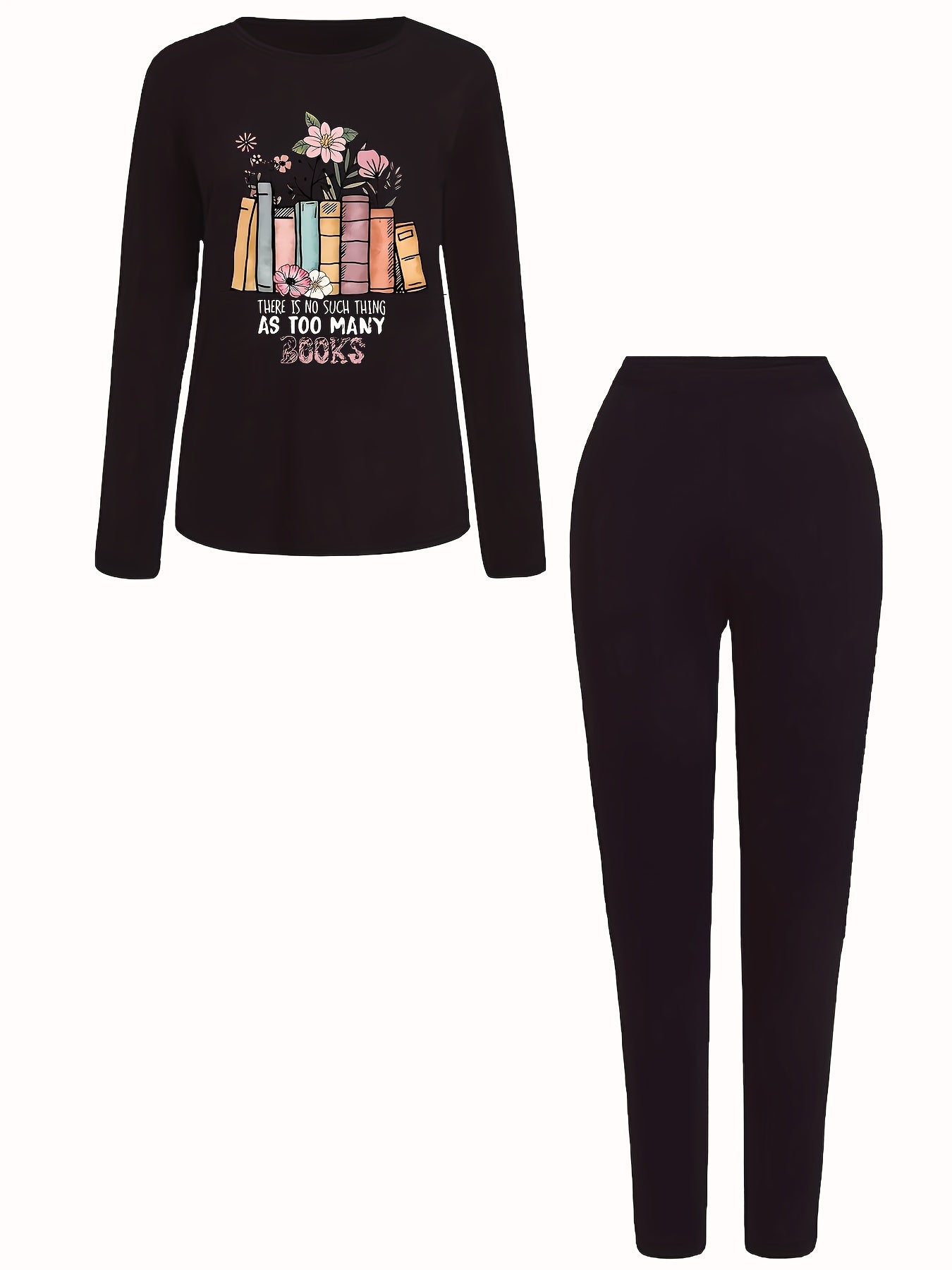 Skull & Art Letter Print 2 Pc Set Plus Size Women's Halloween Outfit