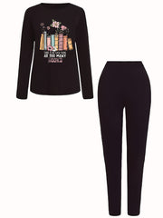 Skull & Art Letter Print 2 Pc Set Plus Size Women's Halloween Outfit