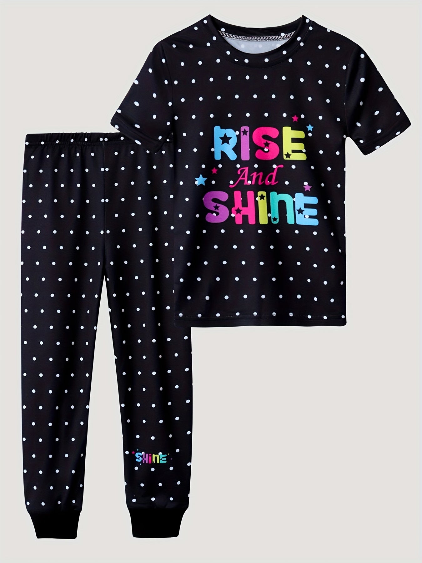 Kid's Polka Dots Pajama Set Short Sleeve Top & Pants Cartoon Animal Loungewear
