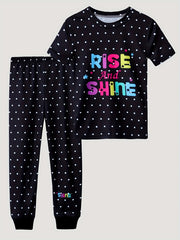 Kid's Polka Dots Pajama Set Short Sleeve Top & Pants Cartoon Animal Loungewear