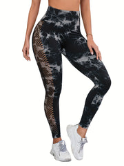 Tie Dye High Stretch Yoga Leggings High Waist Hollow Out Pants