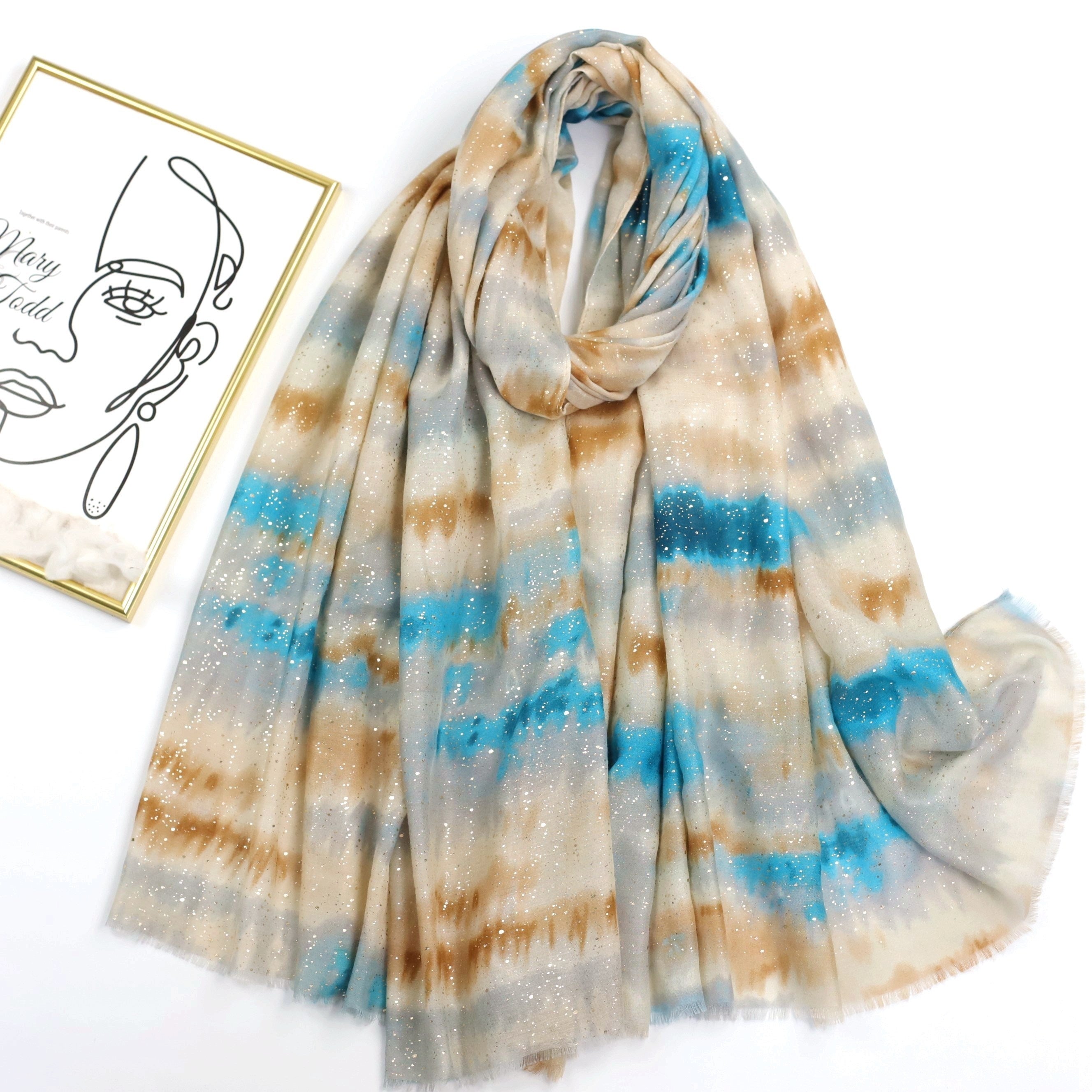 Tie Dye Scarf Block Frayed Edge Shawl Windproof Head Wrap