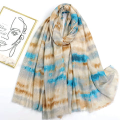 Tie Dye Scarf Block Frayed Edge Shawl Windproof Head Wrap