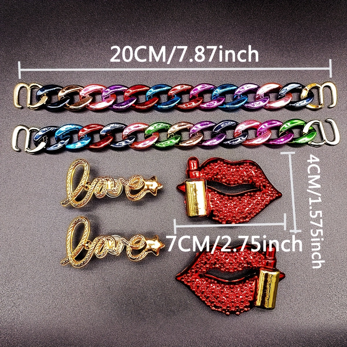 Red Lip Print LOVE Chain Shoe Accessories Set