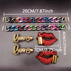 Red Lip Print LOVE Chain Shoe Accessories Set