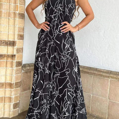 Floral Print Halter Jumpsuit Tie Waist Wide Leg