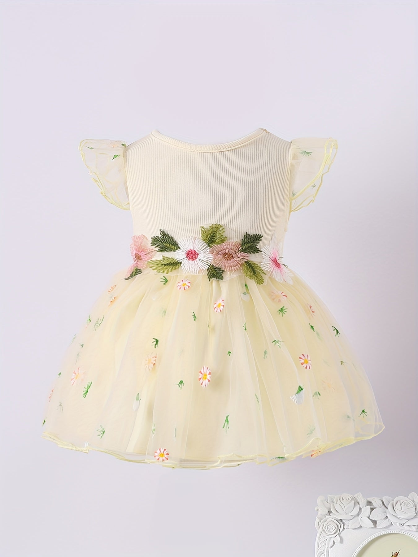 Toddler Girls Daisy Embroidered Mesh Princess Dress