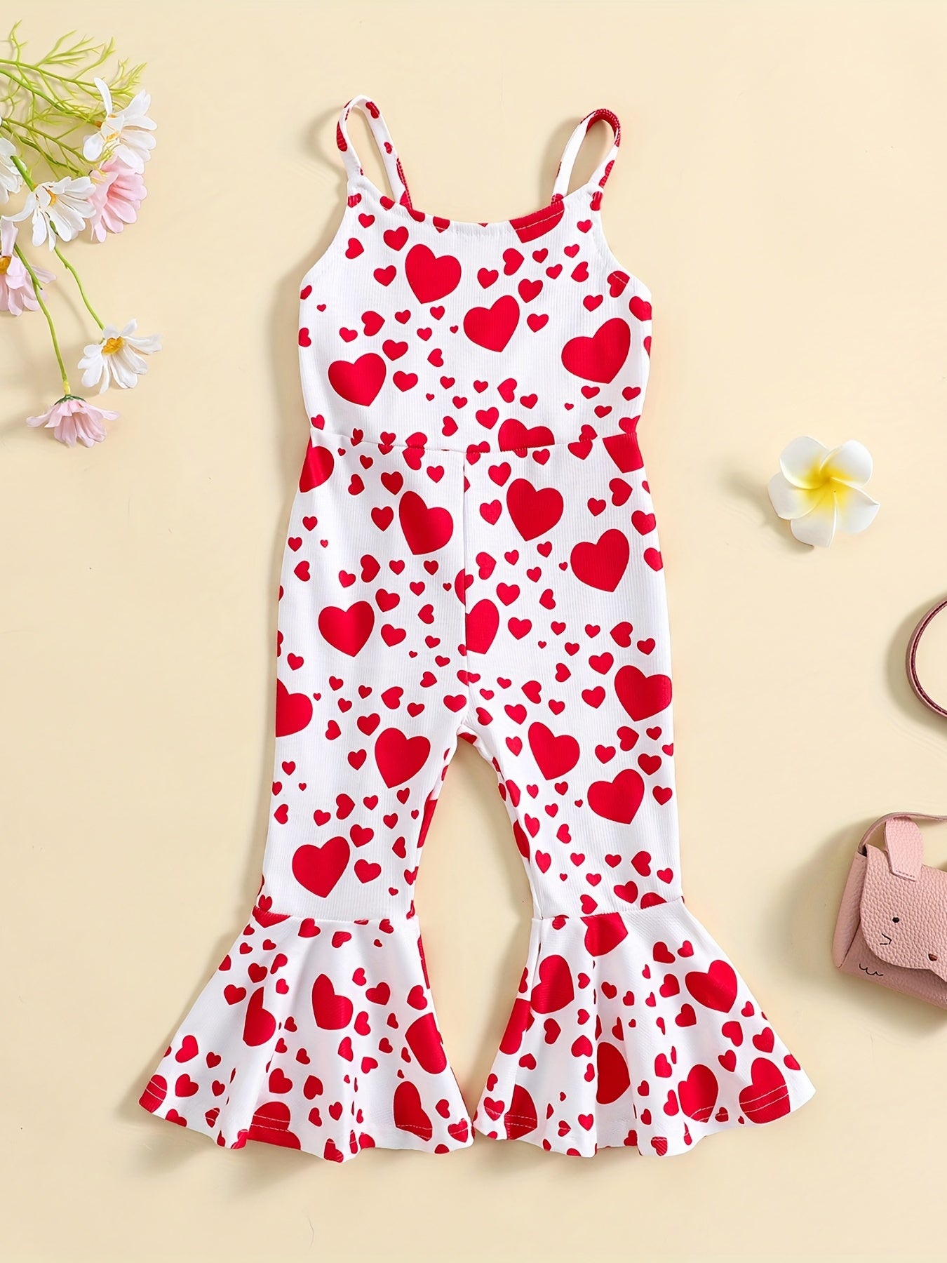 Heart Print Cami Jumpsuit for Toddler Girls