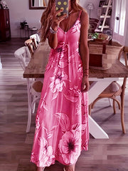 Floral Spaghetti Strap Long Dress Sleeveless V neck Summer Women's Clothing