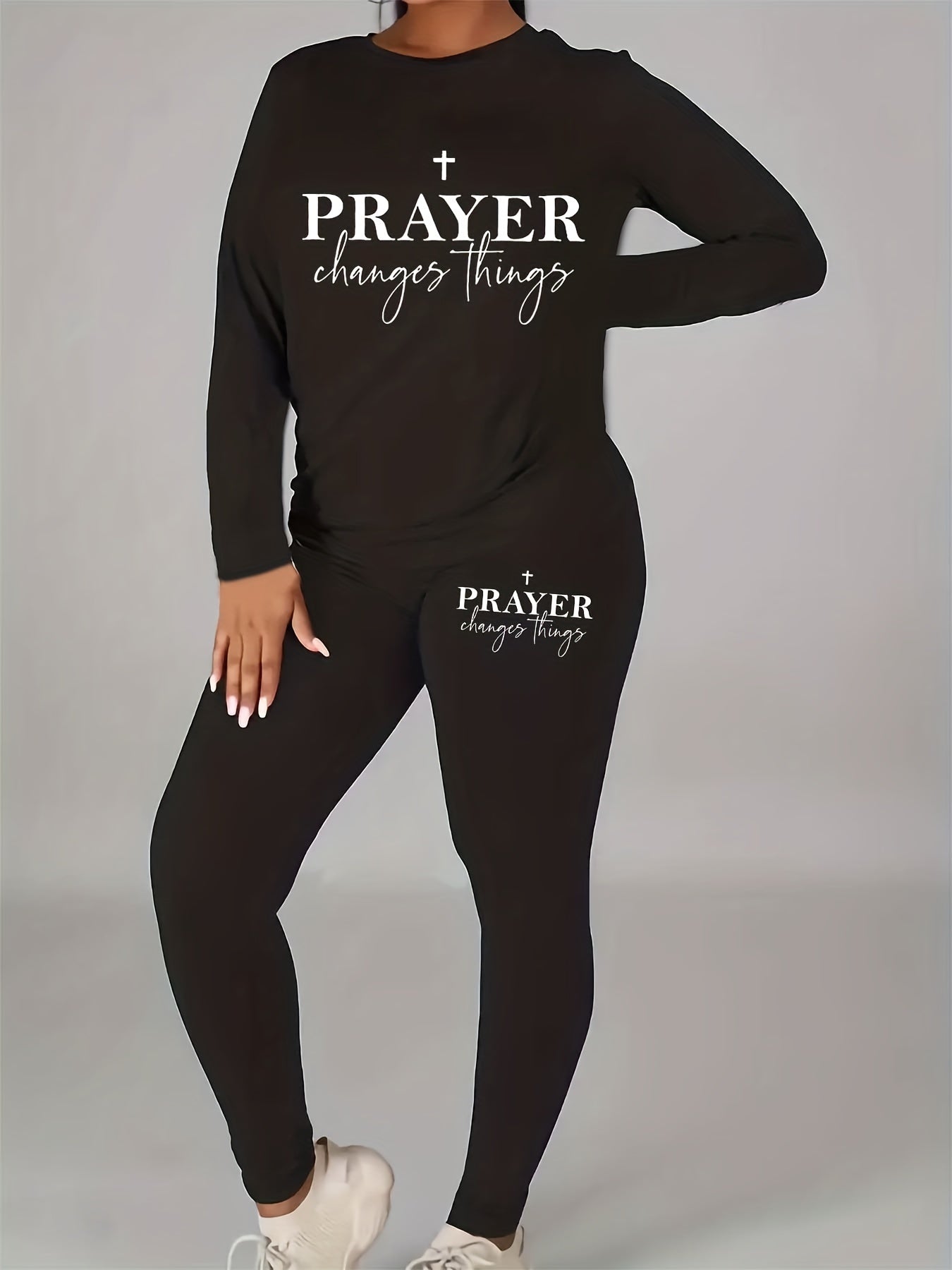 2 Piece Set Women's Slogan Print Top & Leggings Outfit
