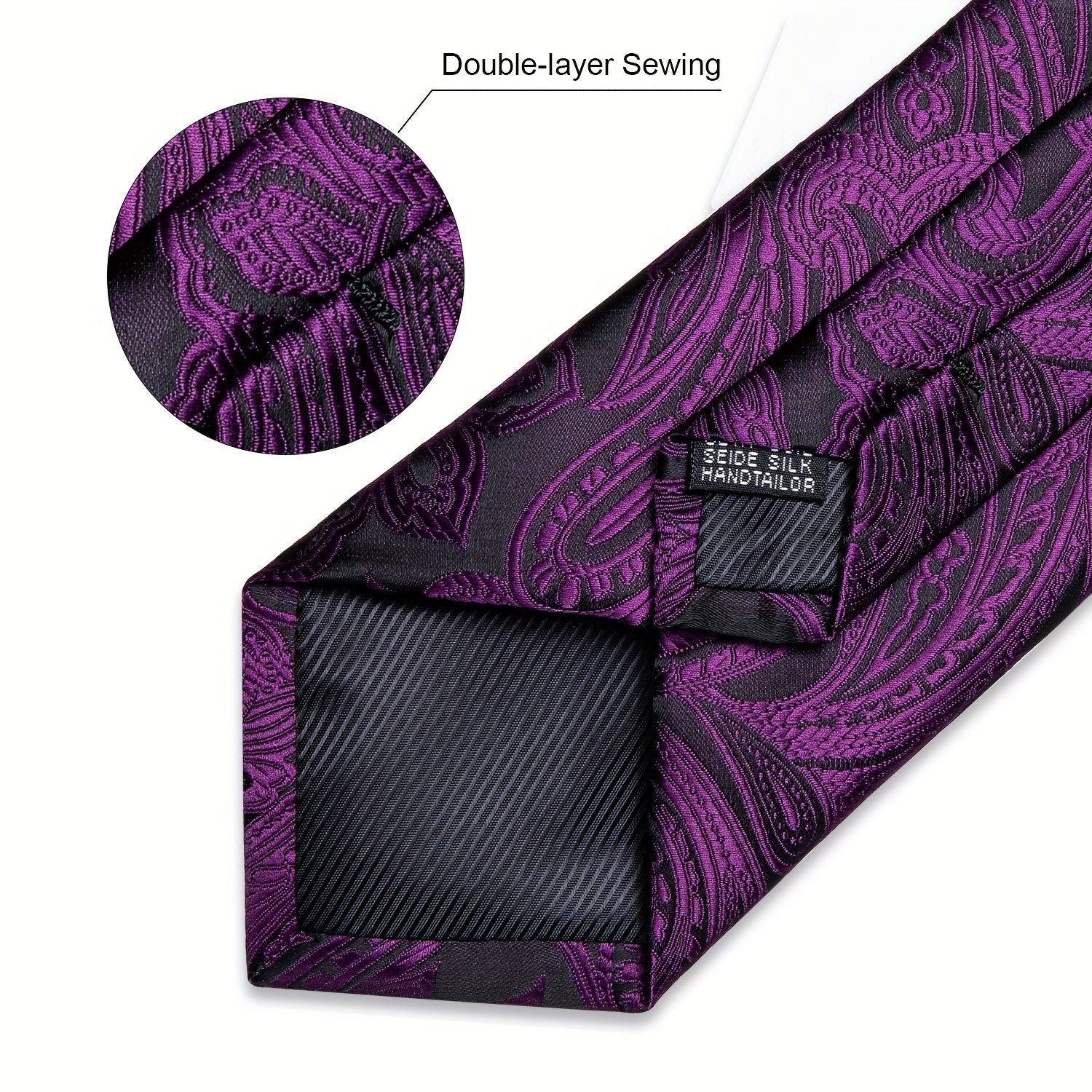 DiBanGu Formal Mens Necktie Set Silver Ring Purple Paisley Ties