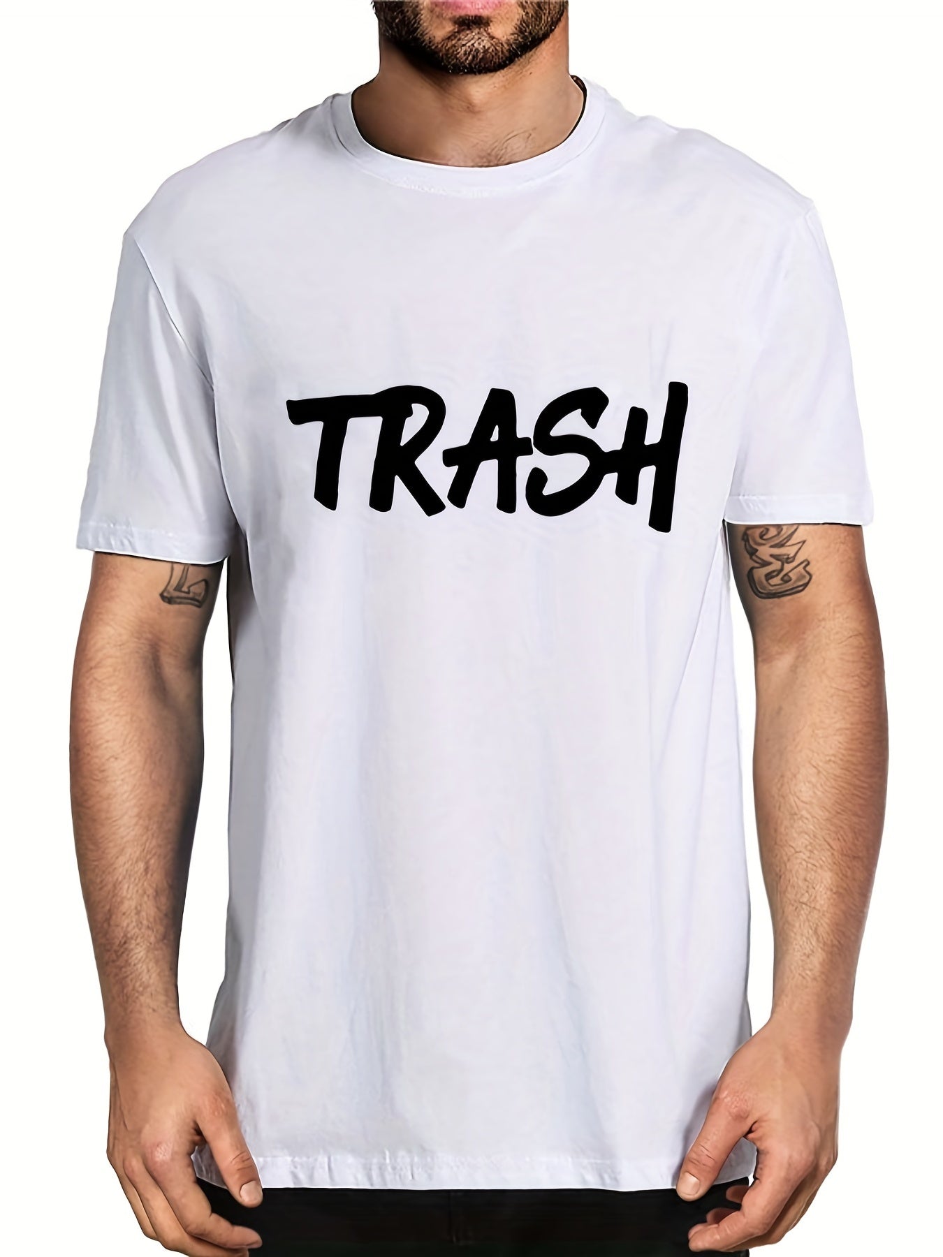 Men's Trash Print T shirt Casual Breathable Tee Men's Clothing