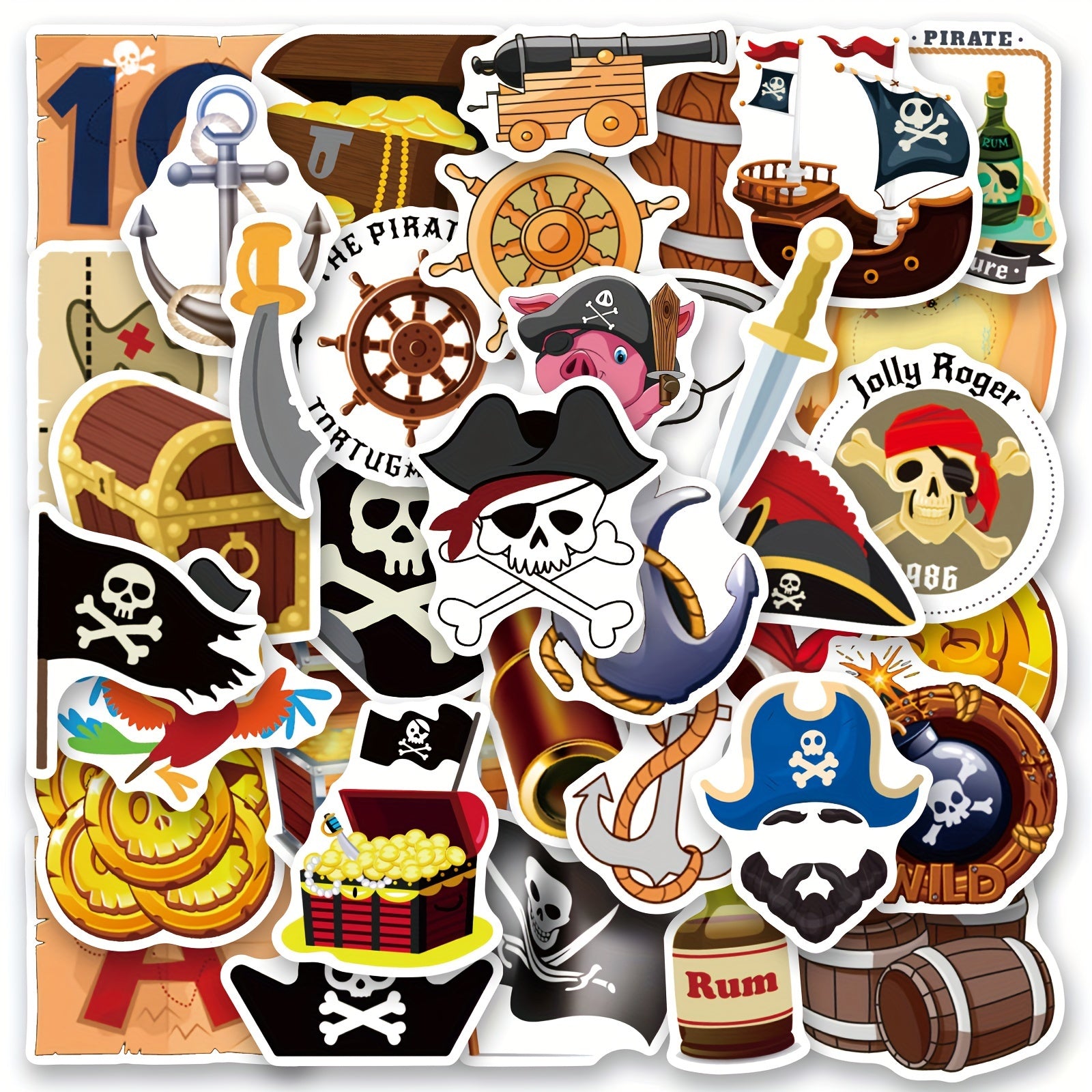 50pcs Pirate Skull and Crossbones Stickers for Party Decorations