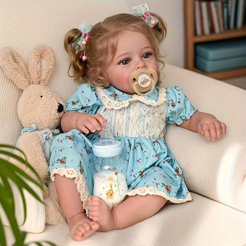 Realistic Reborn Baby Doll with Dress & Bunny Vinyl Baby Fat Limbs Cloth Body Ac