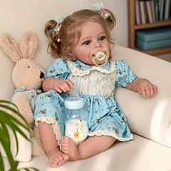 Realistic Reborn Baby Doll with Dress & Bunny Vinyl Baby Fat Limbs Cloth Body Ac