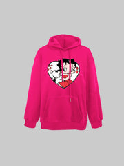 Cartoon Print Hoodie Drawstring Casual Hooded Sweatshirt