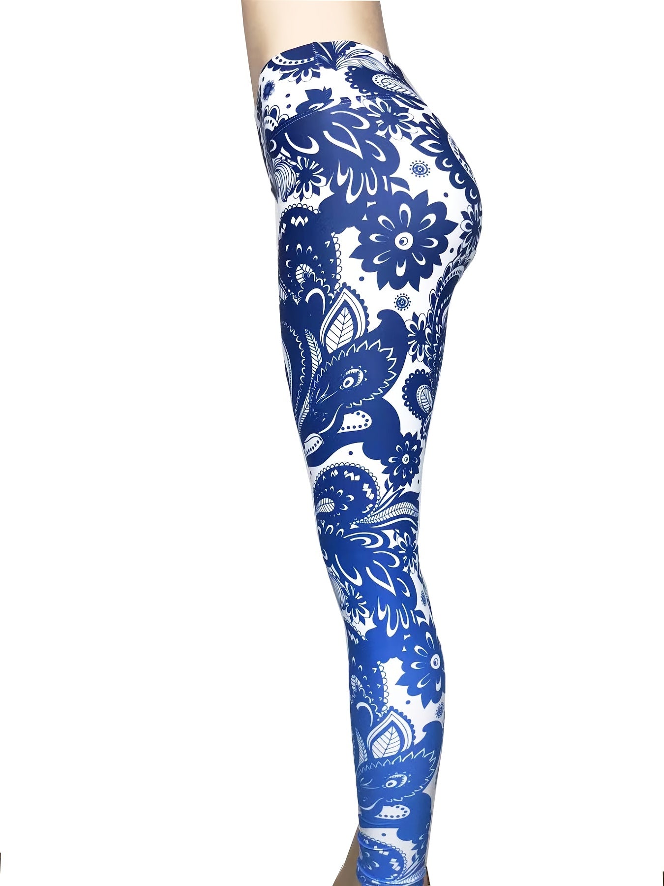 Porcelain Print Cropped Yoga Pants Stretchy Fitness Leggings