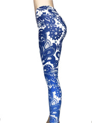 Porcelain Print Cropped Yoga Pants Stretchy Fitness Leggings