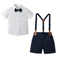 Boys Slim Fit Striped Bowtie Shirt & Shorts Set