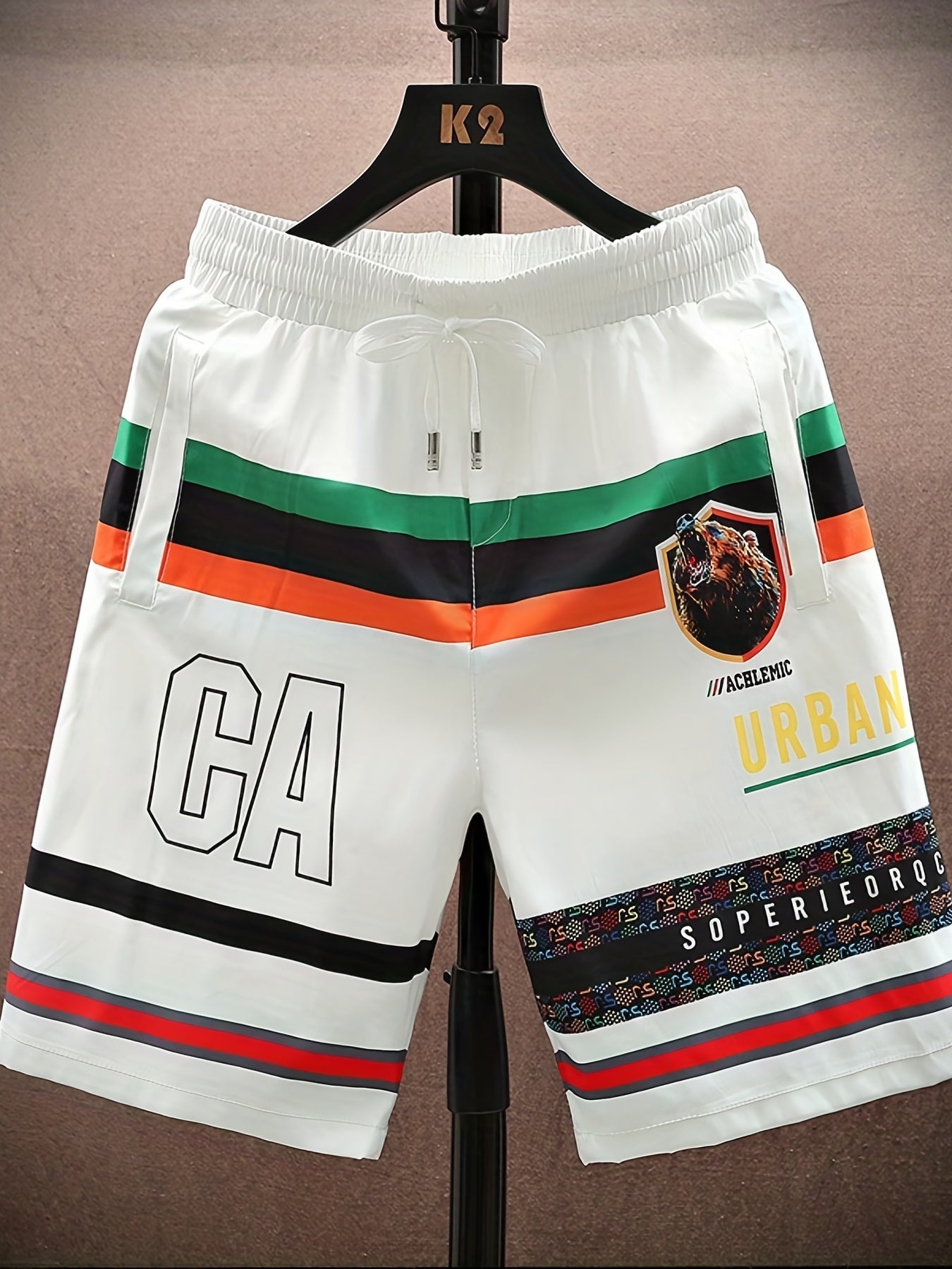 Bear Pattern Letter Print Striped Quick Drying Shorts