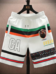 Bear Pattern Letter Print Striped Quick Drying Shorts