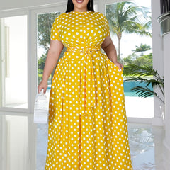 Polka Dot Print Short Sleeve Crop Top & Maxi Skirt Set