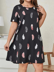 Feather Print Short Sleeve Tee Dress