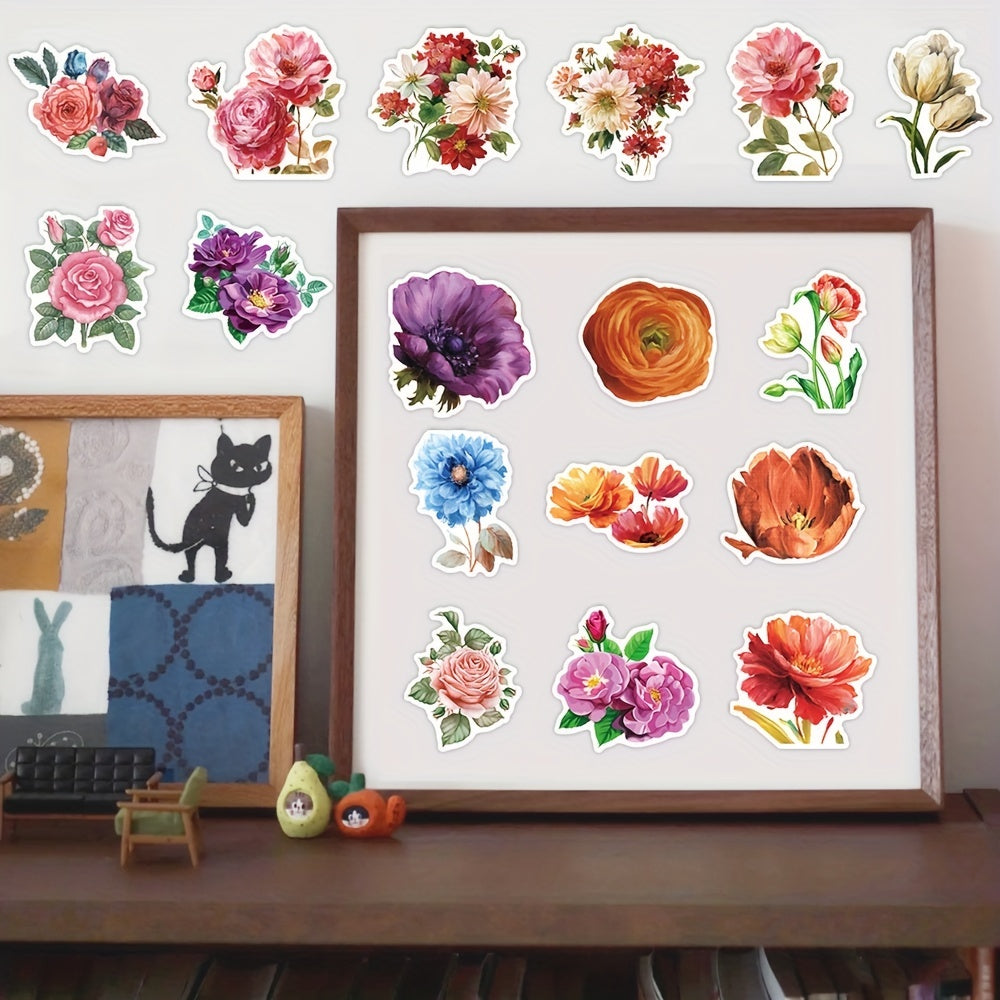 50pcs Flower Stickers Scrapbooking DIY Arts Crafts Journals