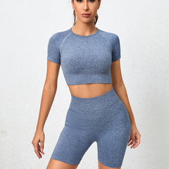2pcs Seamless Workout Set Crop Top & Butt Lifting Shorts Women's Activewear