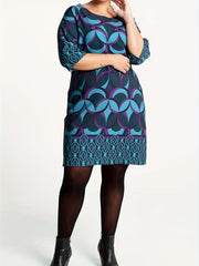 Women's Plus Geometric Print Half Sleeve Round Neck Mini Dress