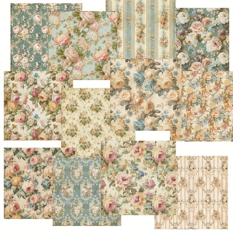 24pcs Vintage Romantic Style Scrapbook Paper With Rose - DIY Origami
