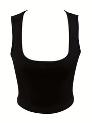 Sleeveless Square Crop Tank Top for Summer Women's Clothing