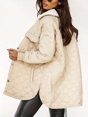 Argyle Print Parka Button Front Long Sleeve Warm Outerwear