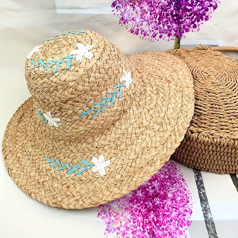 Vintage Flower Embroidery Khaki Bucket Hat Sun Hat