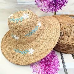 Vintage Flower Embroidery Khaki Bucket Hat Sun Hat