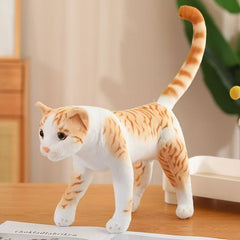 Yellow Striped Cartoon Cat Plush Toy with Green Eyes