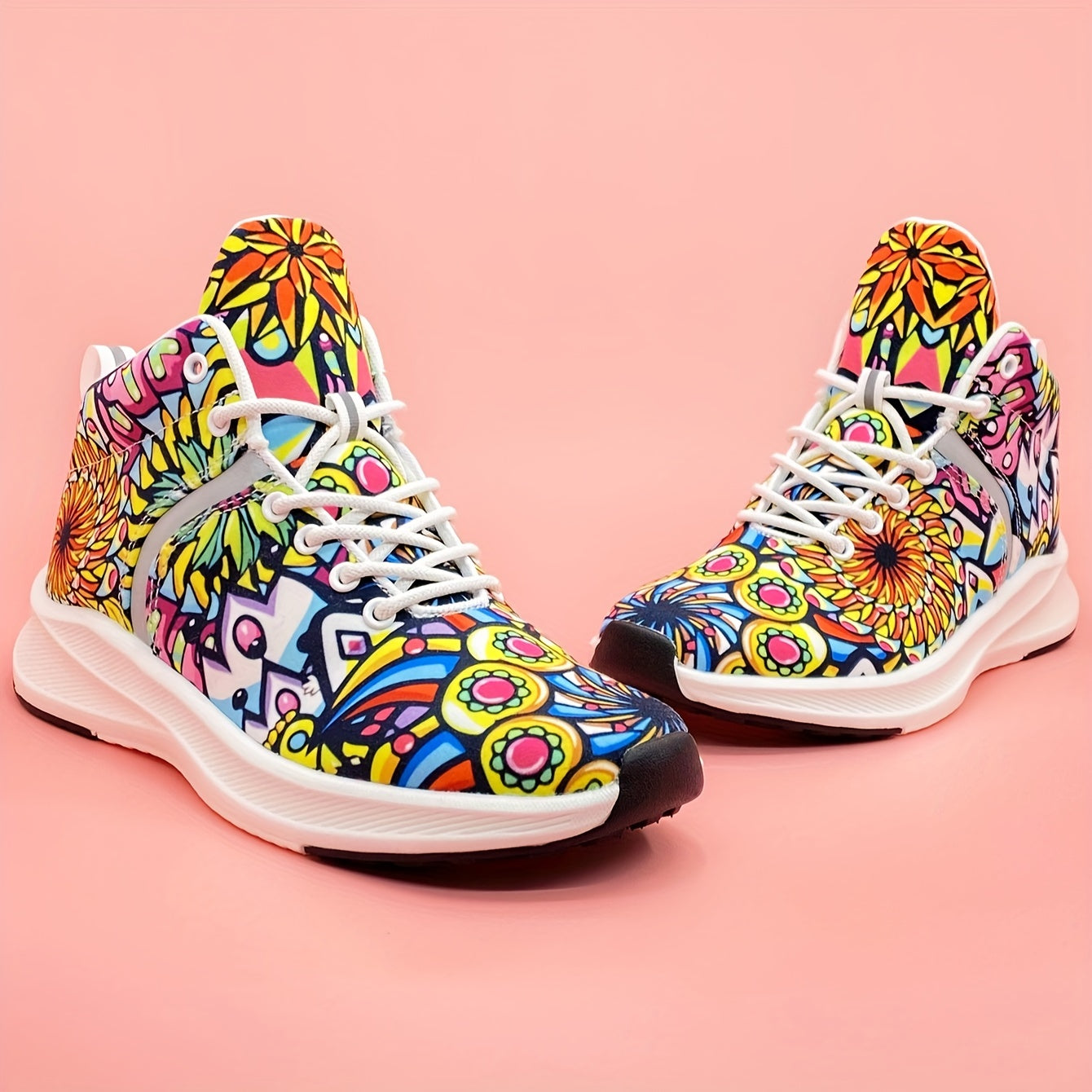 Graffiti Print High Top Running Shoes Lightweight Comfortable Non Slip Sport