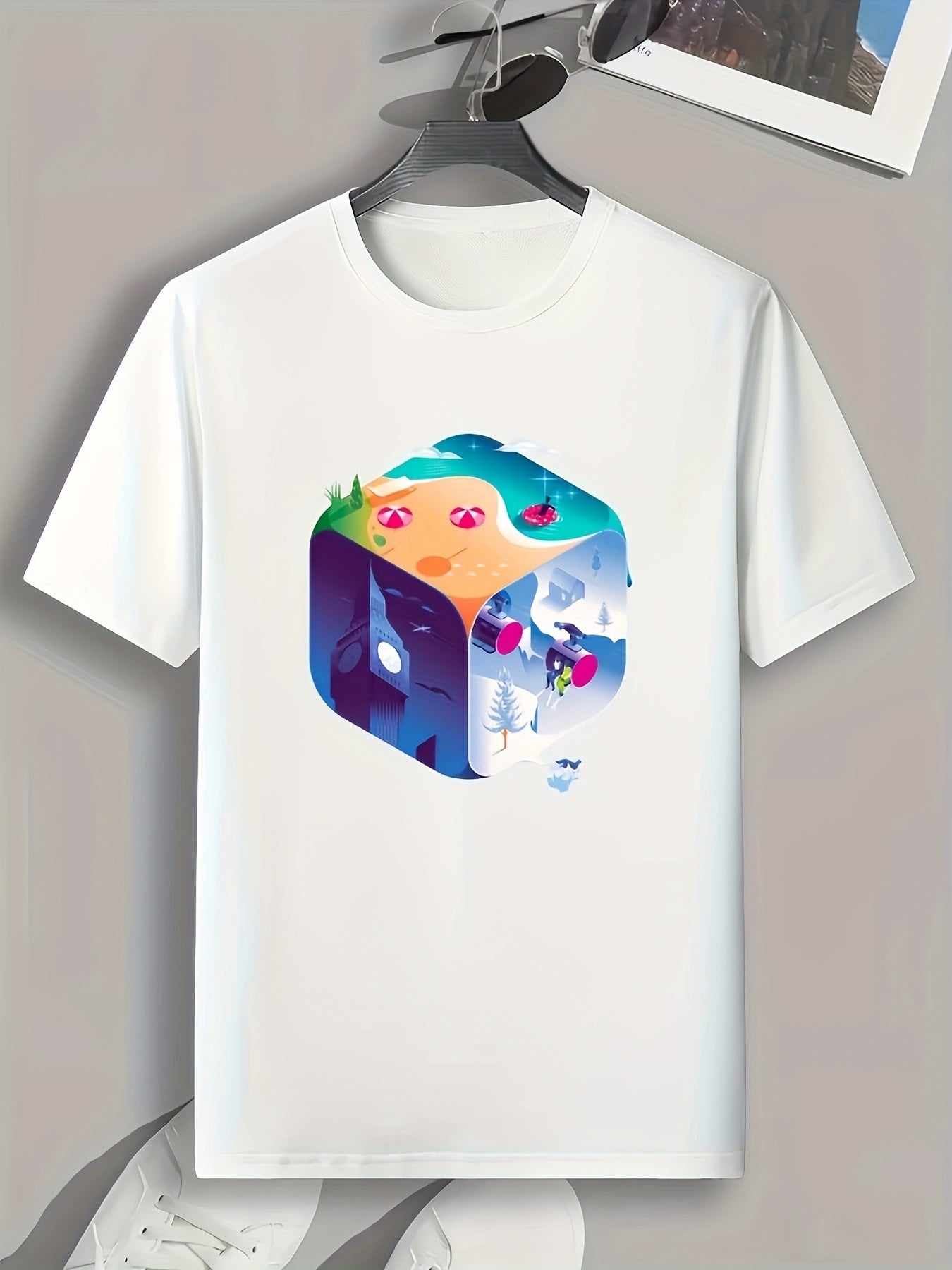 Cube Print Men's Graphic T-shirt Casual Comfy Tee for Summer