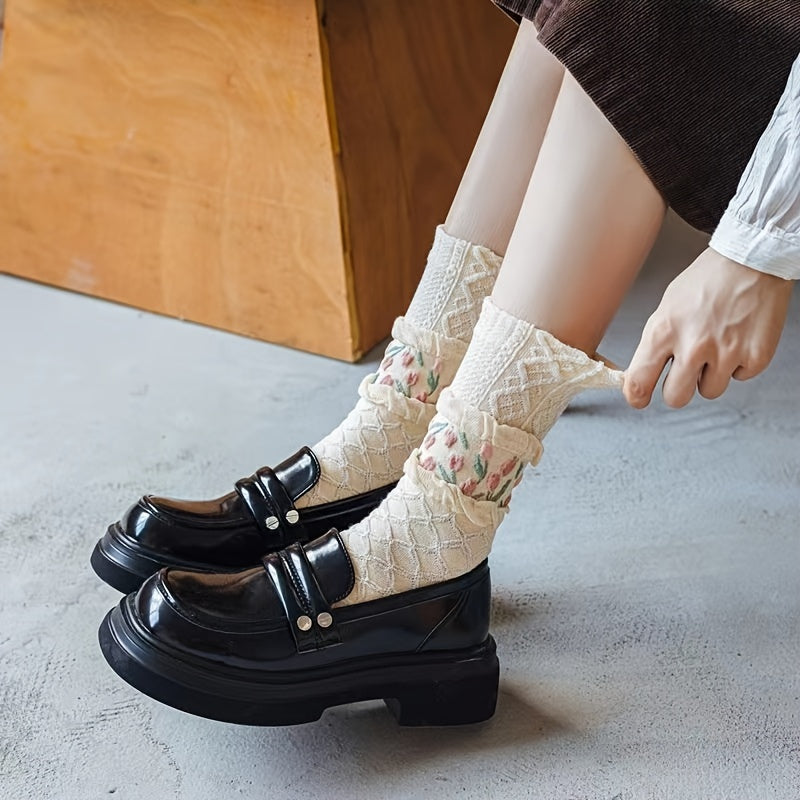 4 Pairs Floral Socks Set Women Flower Ankle Lucky Socks