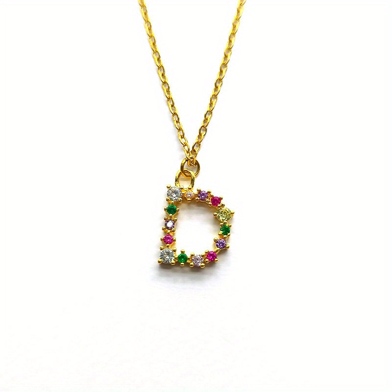 Golden Latter Pattern Pendant Necklace with Full Crystal, Versatile Necklace