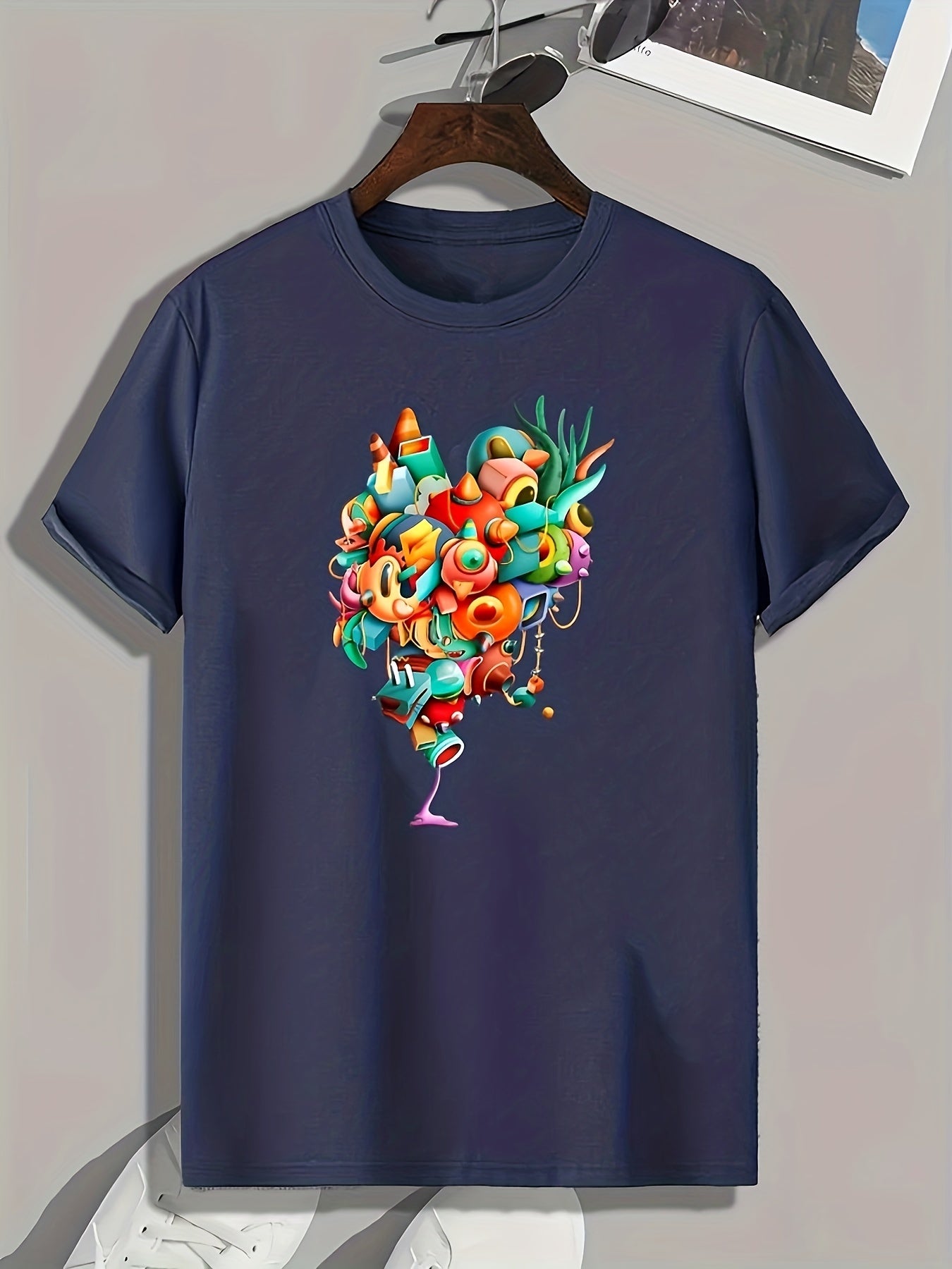 Cartoon Print Men's Graphic T-shirt for Summer