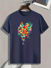 Cartoon Print Men's Graphic T-shirt for Summer